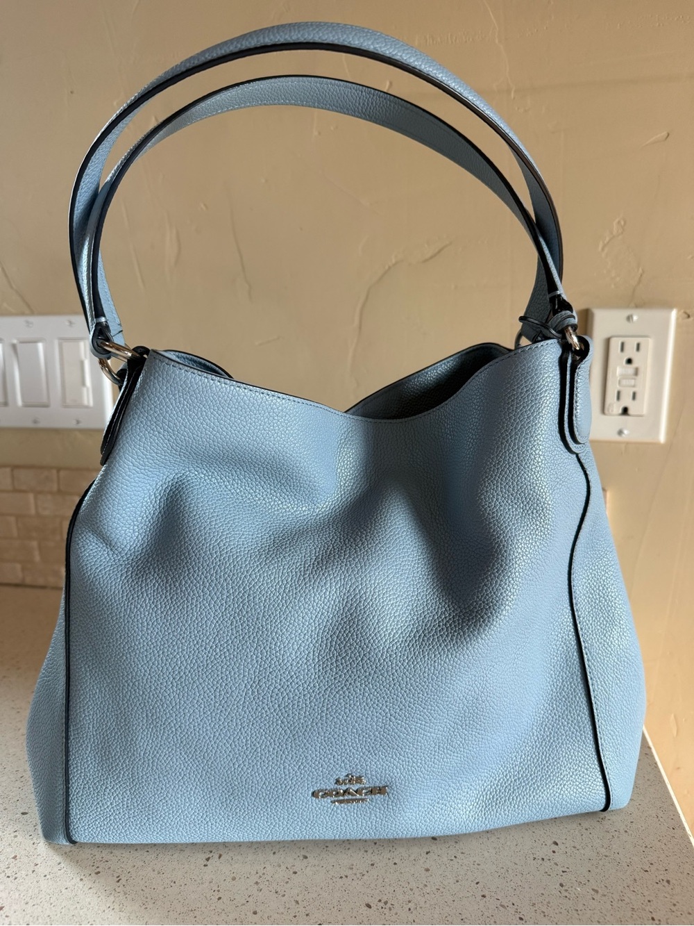 Coach Light Blue Pebble Leather Shoulder Hobo